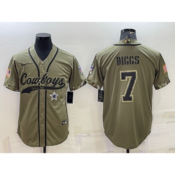 Men's Dallas Cowboys #7 Trevon Diggs 2022 Olive Salute to Service Cool Base Stitched Baseball Jersey
