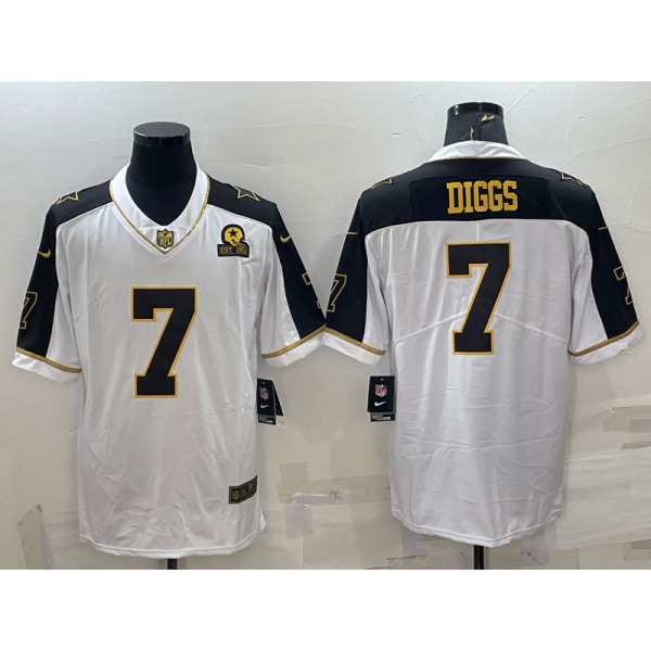 Men's Dallas Cowboys #7 Trevon Diggs White Gold Edition With 1960 Patch Limited Stitched Football Jersey