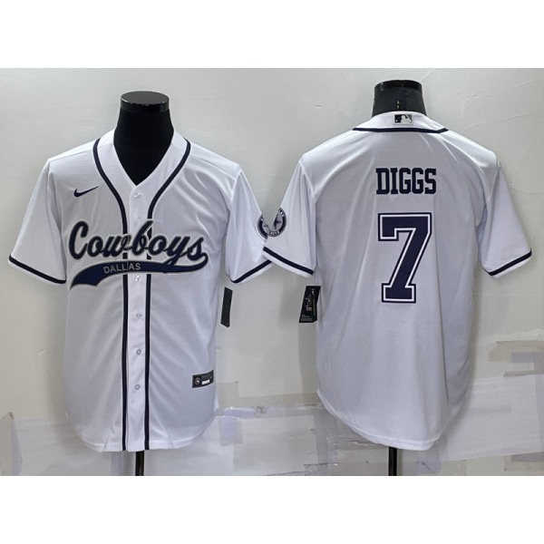 Men's Dallas Cowboys #7 Trevon Diggs White Stitched Cool Base Nike Baseball Jersey