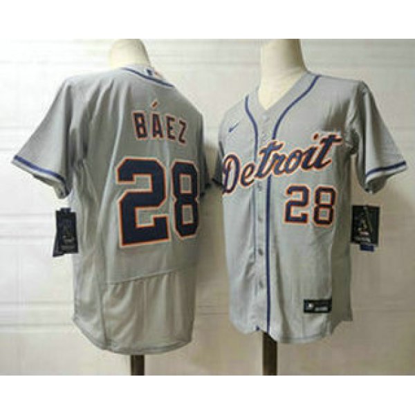 Men's Detroit Tigers #28 Javier Baez Grey Stitched MLB Flex Base Nike Jersey