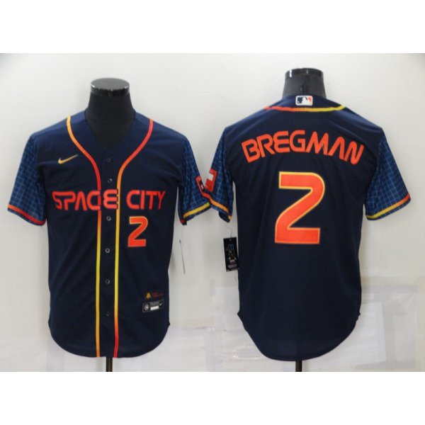 Men's Houston Astros #2 Alex Bregman Number 2022 Navy Blue City Connect Cool Base Stitched Jersey