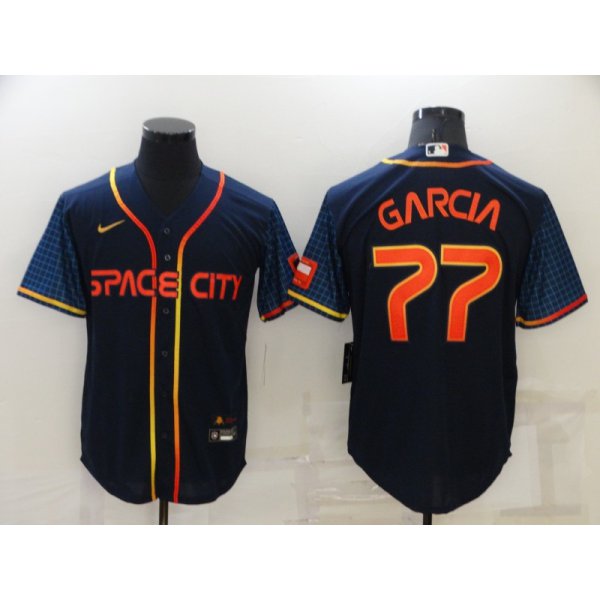 Men's Houston Astros #77 Luis Garcia 2022 Navy Blue City Connect Cool Base Stitched Jersey