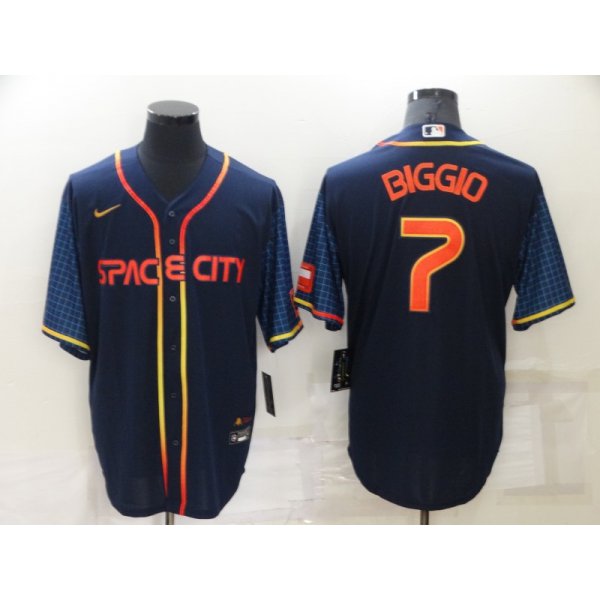 Men's Houston Astros #7 Craig Biggio 2022 Navy Blue City Connect Cool Base Stitched Jersey