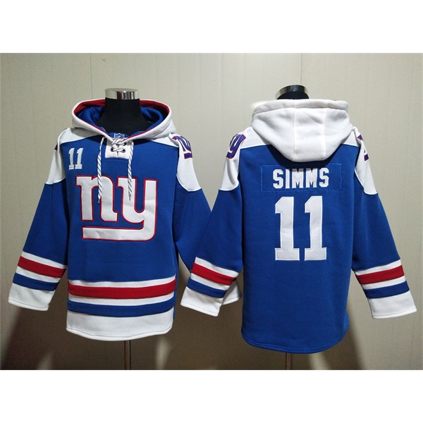 Men's New York Giants #11 Phil Simms Blue Lace-Up Pullover Hoodie