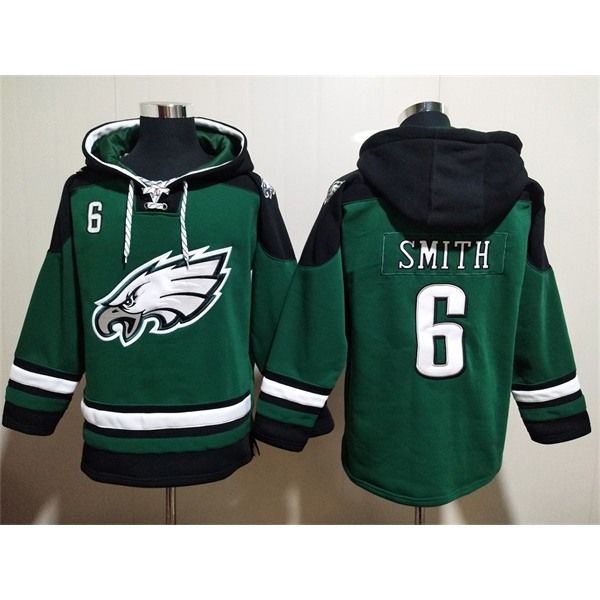 Men's Philadelphia Eagles #6 DeVonta Smith Green Lace-Up Pullover Hoodie