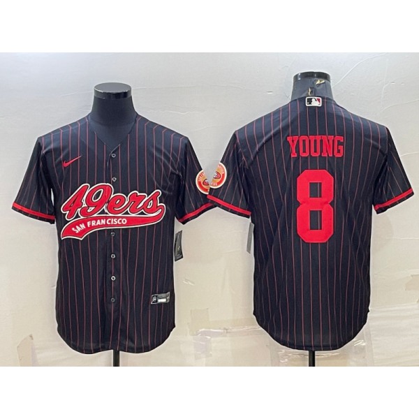 Men's San Francisco 49ers #8 Steve Young Black Pinstripe With Patch Cool Base Stitched Baseball Jersey