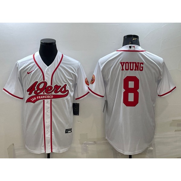 Men's San Francisco 49ers #8 Steve Young White With Patch Cool Base Stitched Baseball Jersey
