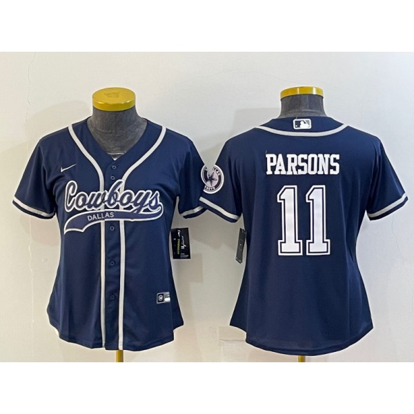 Women's Dallas Cowboys #11 Micah Parsons Navy Blue With Patch Cool Base Stitched Baseball Jersey