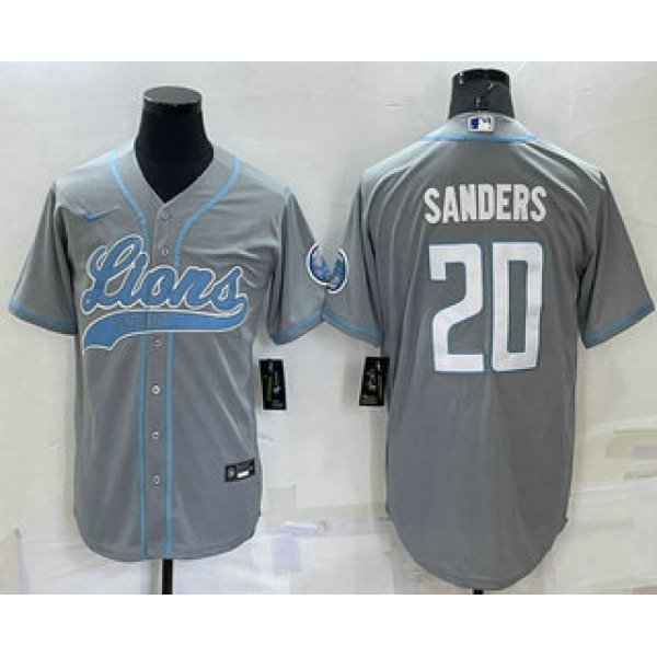 Men's Detroit Lions #20 Barry Sanders Grey Stitched MLB Cool Base Nike Baseball Jersey
