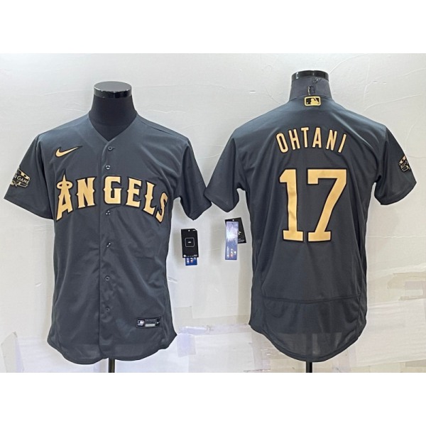 Men's Los Angeles Angels #17 Shohei Ohtani Grey 2022 All Star Stitched Flex Base Nike Jersey