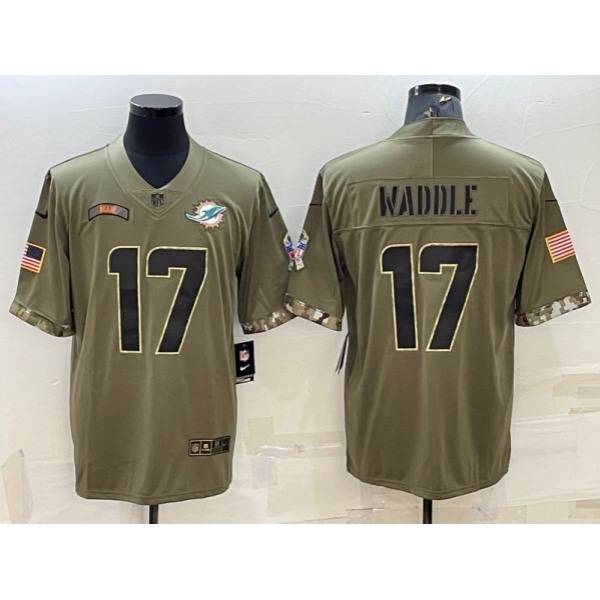 Men's Miami Dolphins #17 Jaylen Waddle 2022 Olive Salute To Service Limited Stitched Baseball Jersey