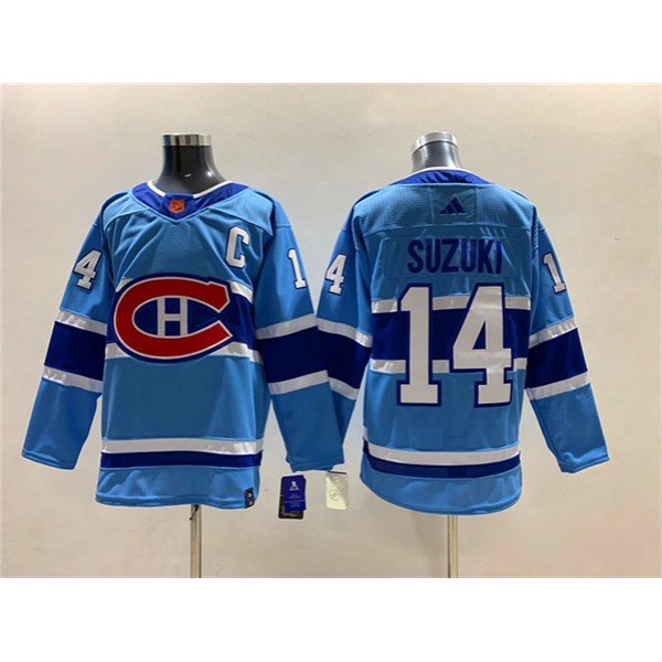 Men's Montreal Canadiens #14 Nick Suzuki 2022-23 Reverse Retro Stitched Jersey