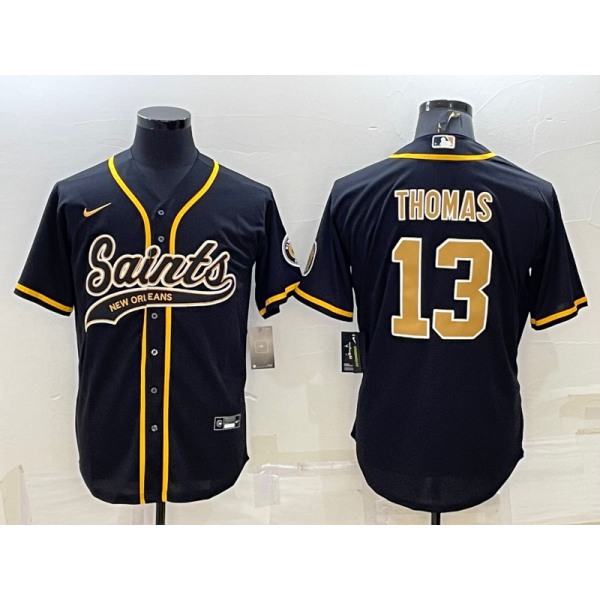 Men's New Orleans Saints #13 Michael Thomas Black With Patch Cool Base Stitched Baseball Jersey