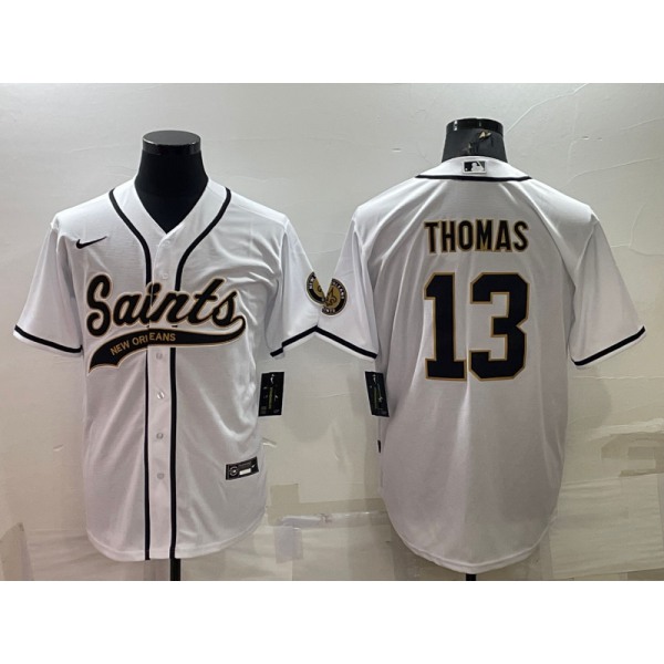Men's New Orleans Saints #13 Michael Thomas White With Patch Cool Base Stitched Baseball Jersey