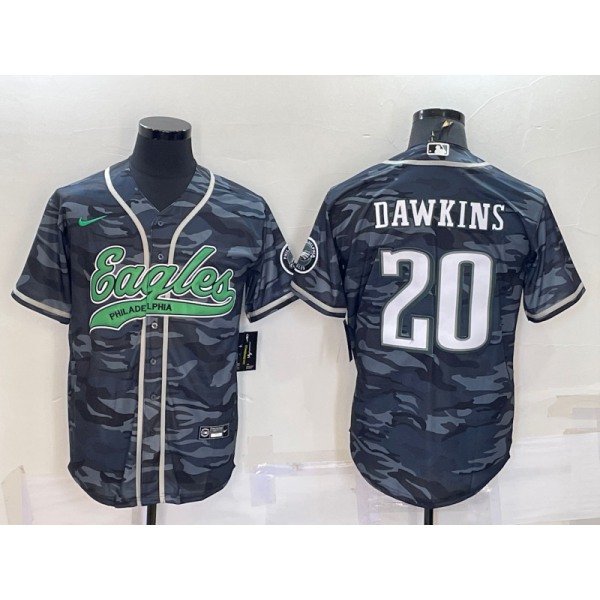 Men's Philadelphia Eagles #20 Brian Dawkins Grey Camo With Patch Cool Base Stitched Baseball Jersey