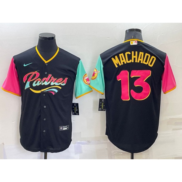 Men's San Diego Padres #13 Manny Machado Black 2022 City Connect Cool Base Stitched Jersey