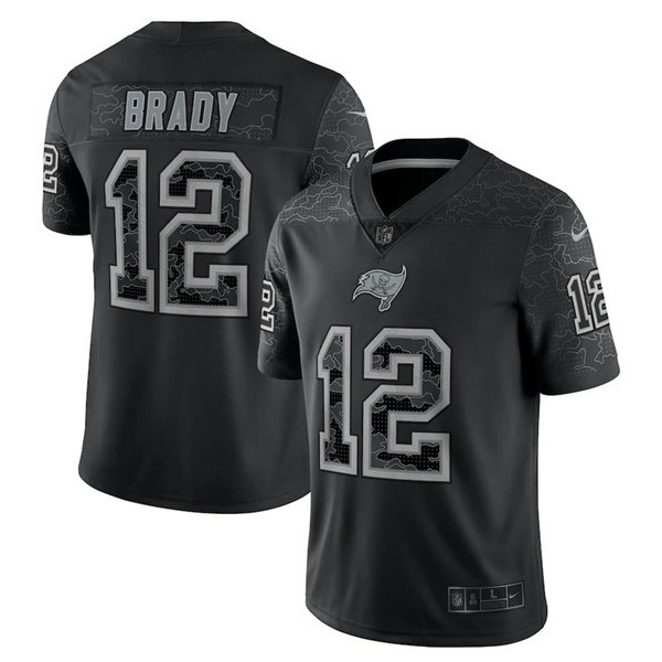 Men's Tampa Bay Buccaneers #12 Tom Brady Black Reflective Limited Stitched Jersey
