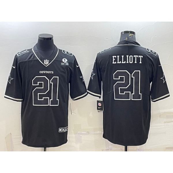 Men's Dallas Cowboys #21 Ezekiel Elliott Black With 1960 Patch Limited Stitched Football Jersey