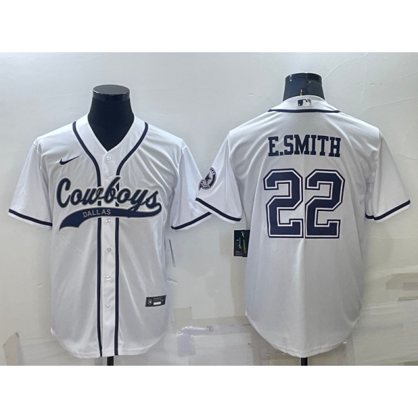 Men's Dallas Cowboys #22 Emmitt Smith White Stitched Cool Base Nike Baseball Jersey