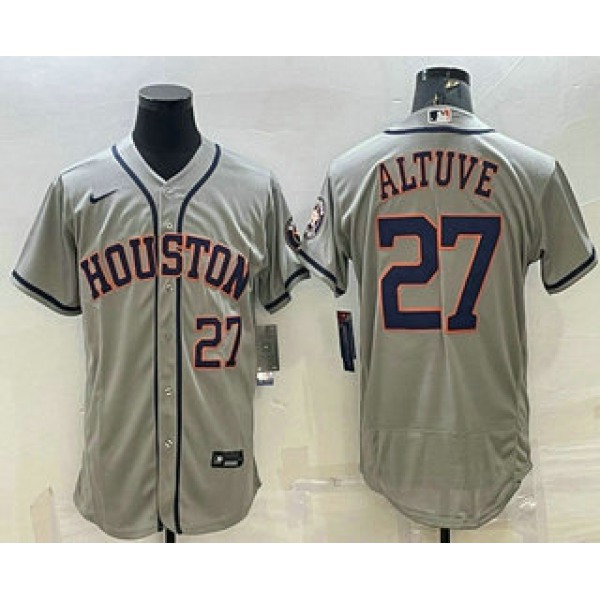 Men's Houston Astros #27 Jose Altuve Number Grey Stitched MLB Flex Base Nike Jersey