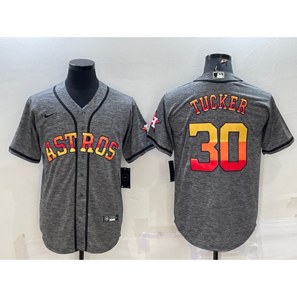 Men's Houston Astros #30 Kyle Tucker Grey With Patch Cool Base Stitched Baseball Jersey