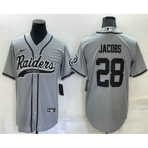 Men's Las Vegas Raiders #28 Josh Jacobs Grey Stitched MLB Cool Base Nike Baseball Jersey