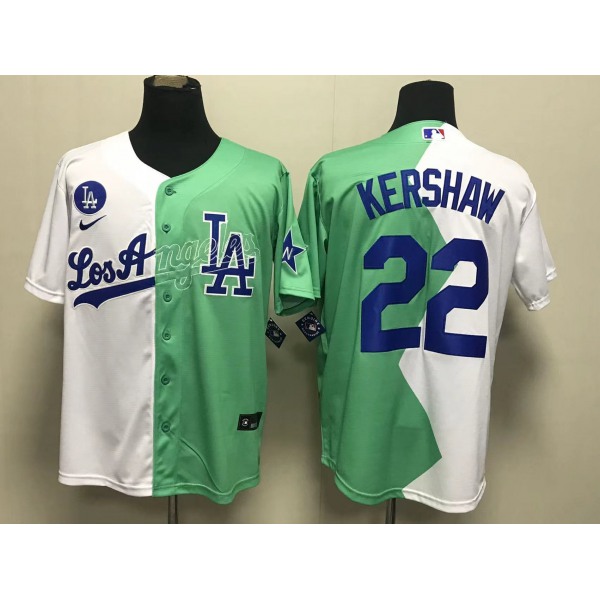 Men's Los Angeles Dodgers #22 Clayton Kershaw White Green 2022 Celebrity Softball Game Cool Base Jersey