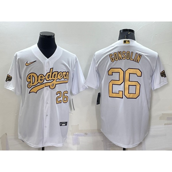 Men's Los Angeles Dodgers #26 Tony Gonsolin Number White 2022 All Star Stitched Cool Base Nike Jersey