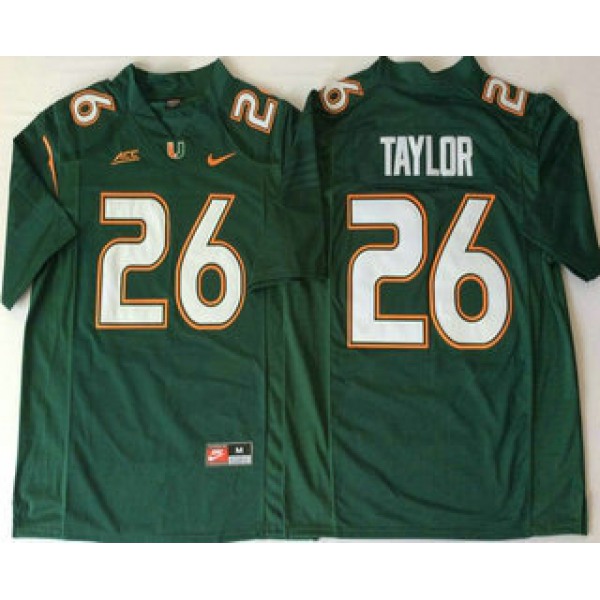 Men's Miami Hurricanes #26 Sean Taylor Green Stitched NCAA Nike College Football Jersey