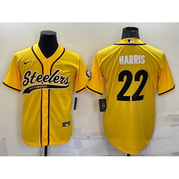Men's Pittsburgh Steelers #22 Najee Harris Gold With Patch Cool Base Stitched Baseball Jersey