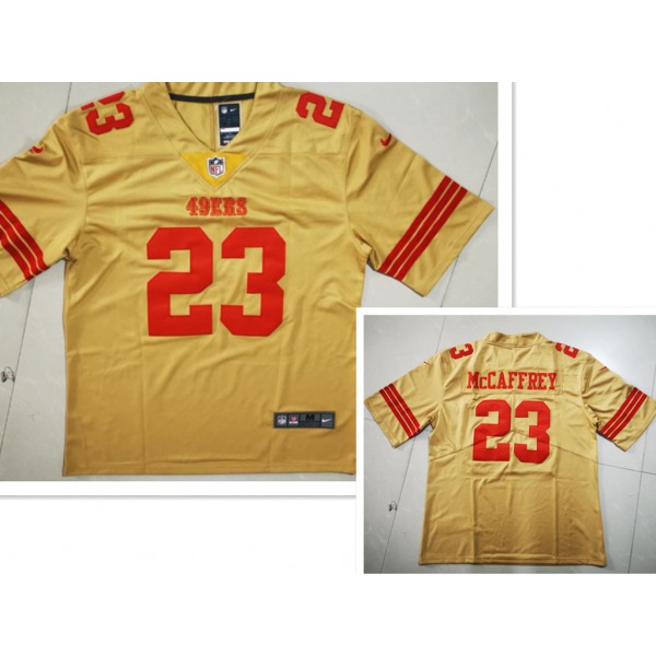 Men's San Francisco 49ers #23 Christian McCaffrey Gold NEW 2022 Inverted Legend Stitched NFL Nike Limited Jersey