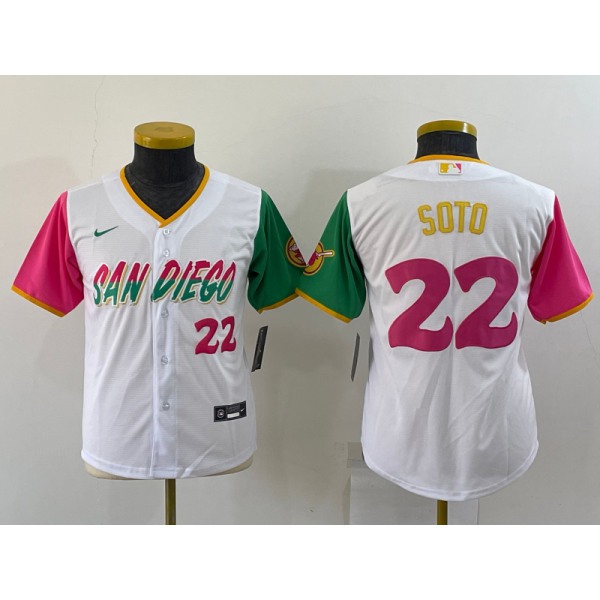 Women San Diego Padres #22 Juan Soto Number White 2022 City Connect Cool Base Stitched Jersey