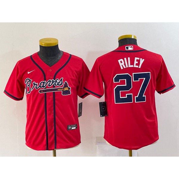 Youth Atlanta Braves #27 Austin Riley Red Stitched MLB Cool Base Nike Jersey