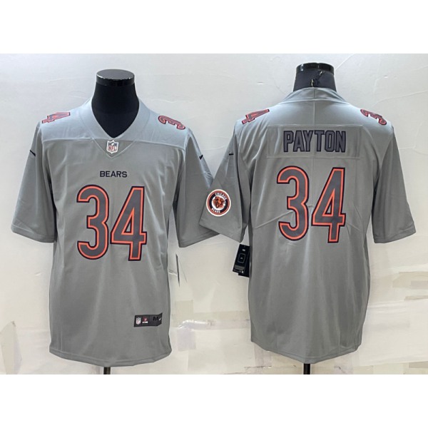 Men's Chicago Bears #34 Walter Payton LOGO Grey Atmosphere Fashion 2022 Vapor Untouchable Stitched Limited Jersey