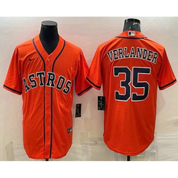 Men's Houston Astros #35 Justin Verlander Orange Stitched MLB Cool Base Nike Jersey