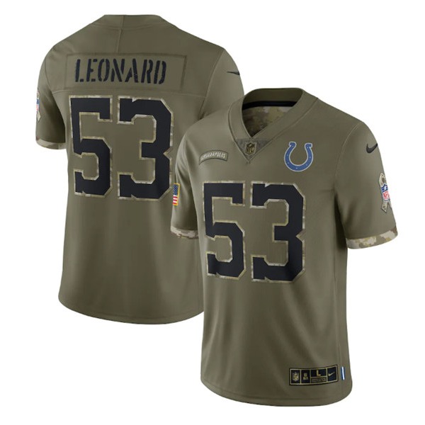 Men's Indianapolis Colts #53 Shaquille Leonard 2022 Olive Salute To Service Limited Stitched Jersey