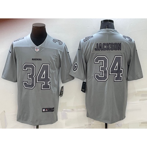 Men's Las Vegas Raiders #34 Bo Jackson LOGO Grey Atmosphere Fashion 2022 Vapor Untouchable Stitched Limited Jersey