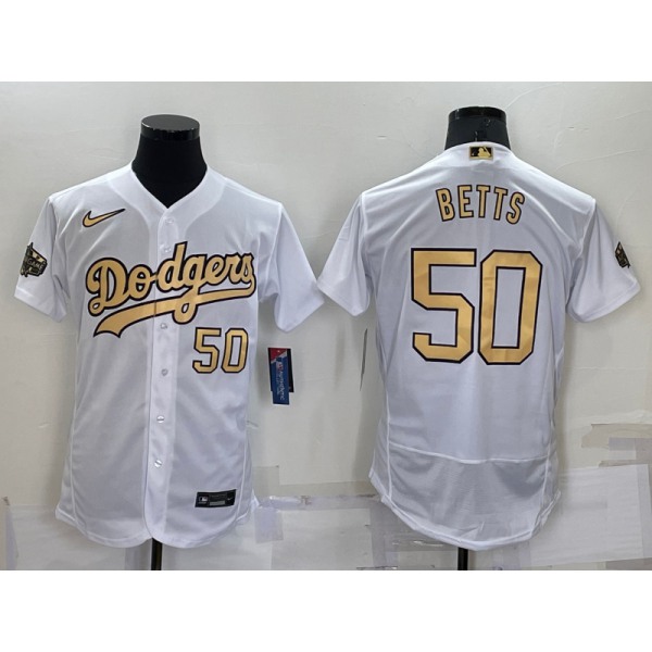 Men's Los Angeles Dodgers #50 Mookie Betts Number White 2022 All Star Stitched Flex Base Nike Jersey