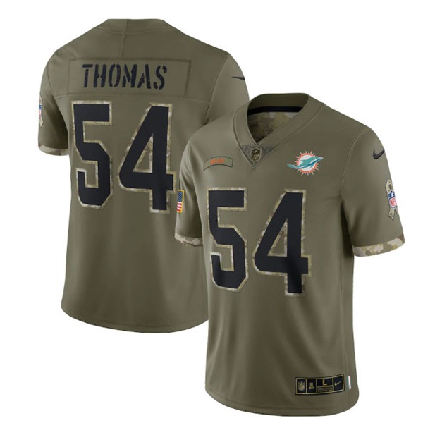 Men's Miami Dolphins #54 Zach Thomas 2022 Olive Salute To Service Limited Stitched Jersey