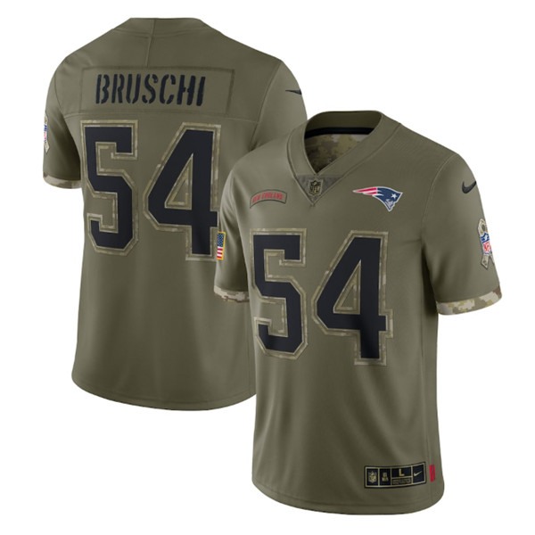 Men's New England Patriots #54 Tedy Bruschi 2022 Olive Salute To Service Limited Stitched Jersey