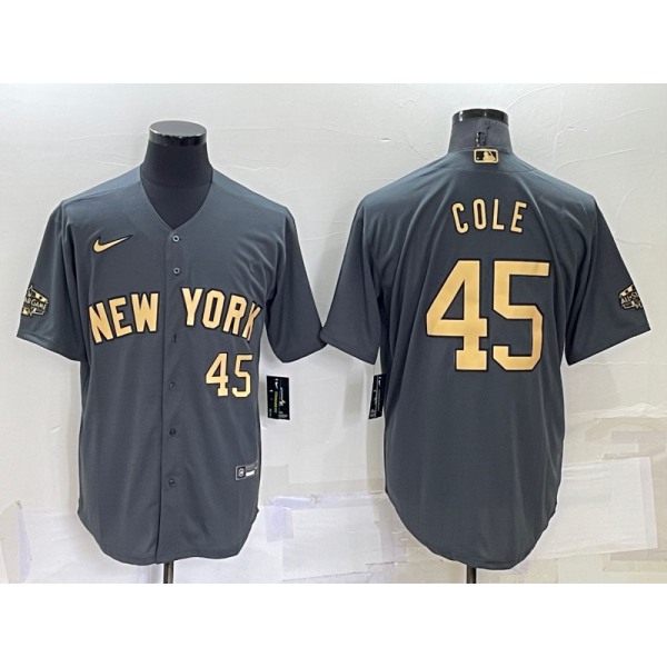 Men's New York Yankees #45 Gerrit Cole Number Grey 2022 All Star Stitched Cool Base Nike Jersey