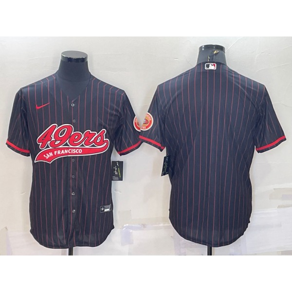 Men's San Francisco 49ers Blank Black Pinstripe With Patch Cool Base Stitched Baseball Jersey