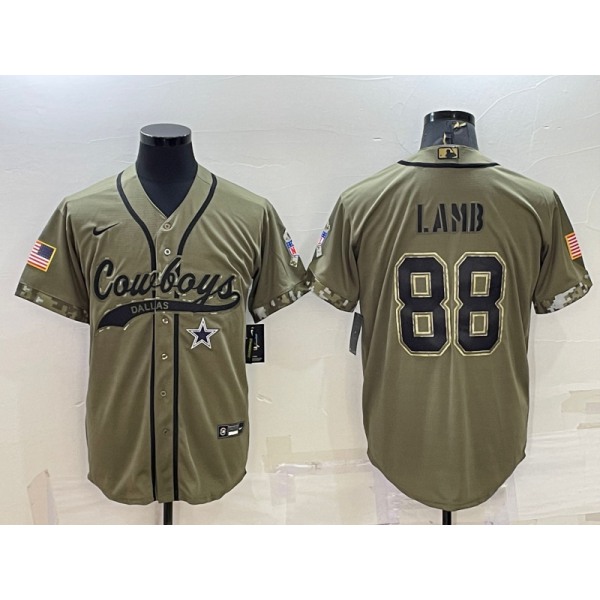 Men's Dallas Cowboys #88 CeeDee Lamb 2022 Olive Salute to Service Cool Base Stitched Baseball Jersey