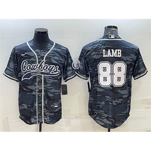Men's Dallas Cowboys #88 CeeDee Lamb Gray Camo With Patch Cool Base Stitched Baseball Jersey