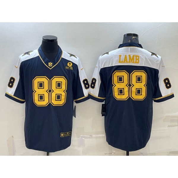 Men's Dallas Cowboys #88 CeeDee Lamb Navy Gold Edition With 1960 Patch Limited Stitched Football Jersey