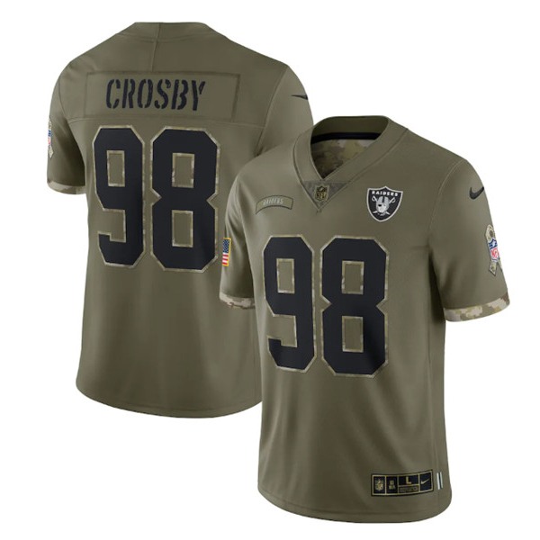 Men's Las Vegas Raiders #98 Maxx Crosby 2022 Olive Salute To Service Limited Stitched Jersey