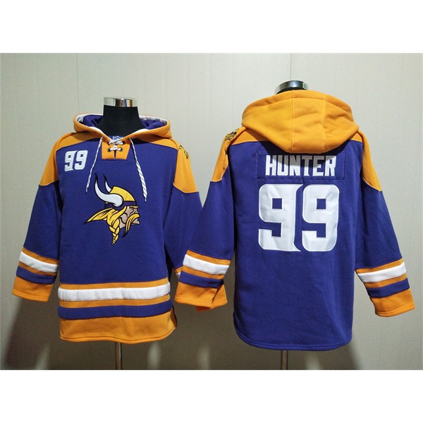 Men's Minnesota Vikings #99 Danielle Hunter Purple Yellow Ageless Must-Have Lace-Up Pullover Hoodie