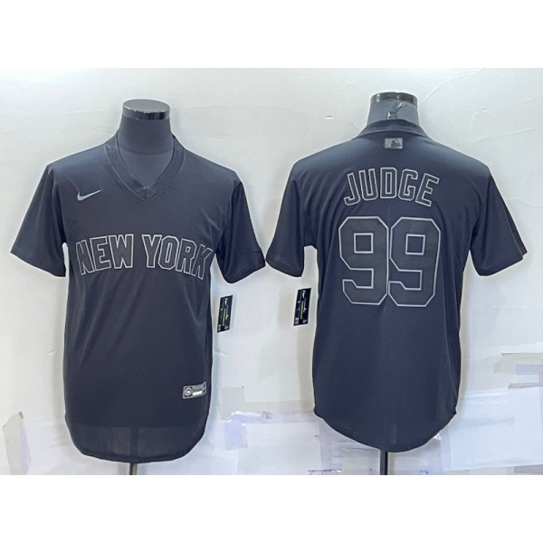 Men's New York Yankees #99 Aaron Judge Black Pitch Black Fashion Replica Stitched Jersey