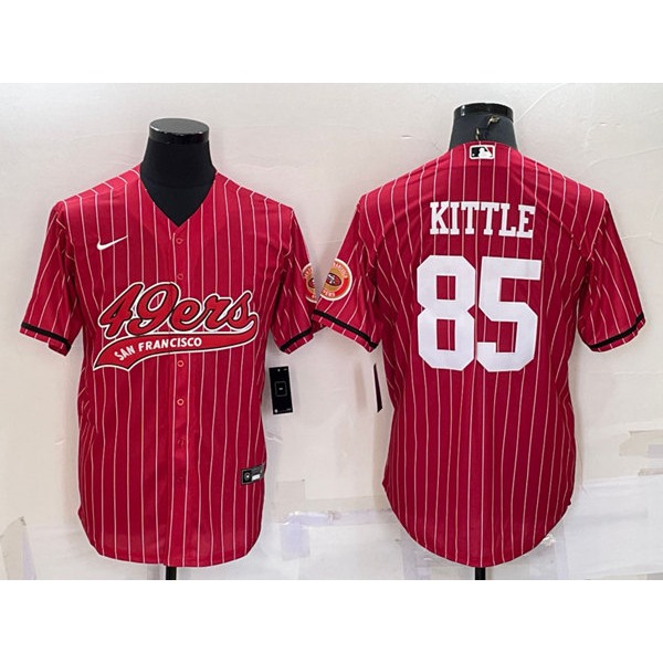 Men's San Francisco 49ers #85 George Kittle Red With Patch Cool Base Stitched Baseball Jersey