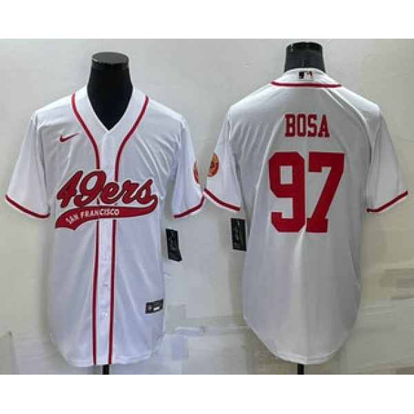 Men's San Francisco 49ers #97 Nick Bosa White Stitched Cool Base Nike Baseball Jersey